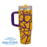Stainless steel thermos tumbler with sip straw "We Care", Yellow Print 900ml
