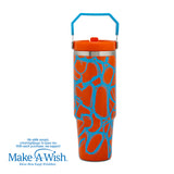 Stainless steel thermos tumbler with sip straw "We Care", Blue Print 900ml