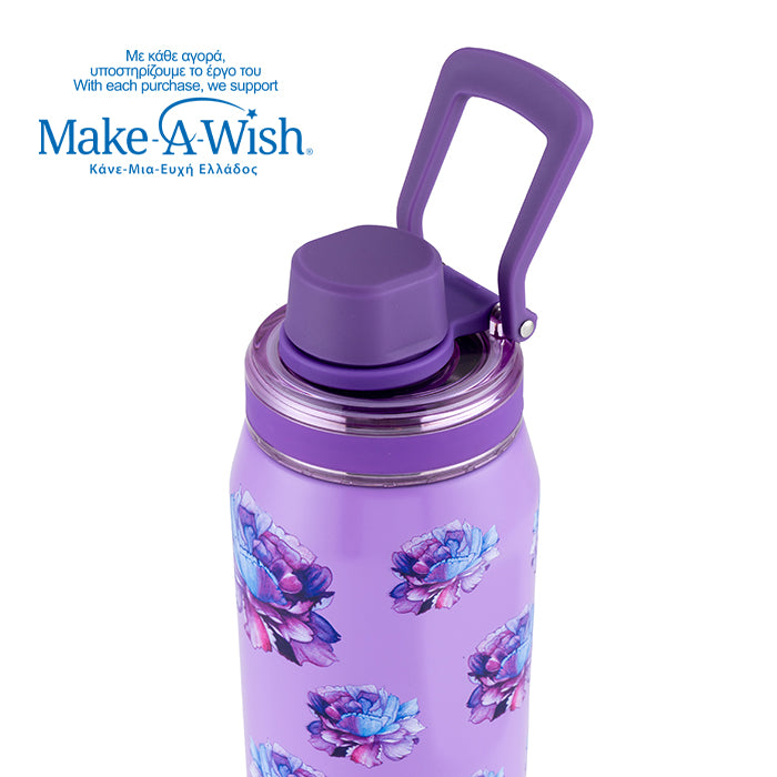 Stainless steel thermos bottle with spout "We Care", Purple Floral 500ml