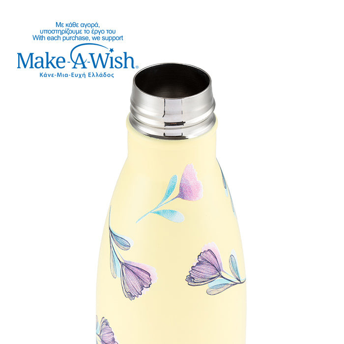 Stainless steel vacuum travel bottle bamboo "We care", Cream Floral 500ml