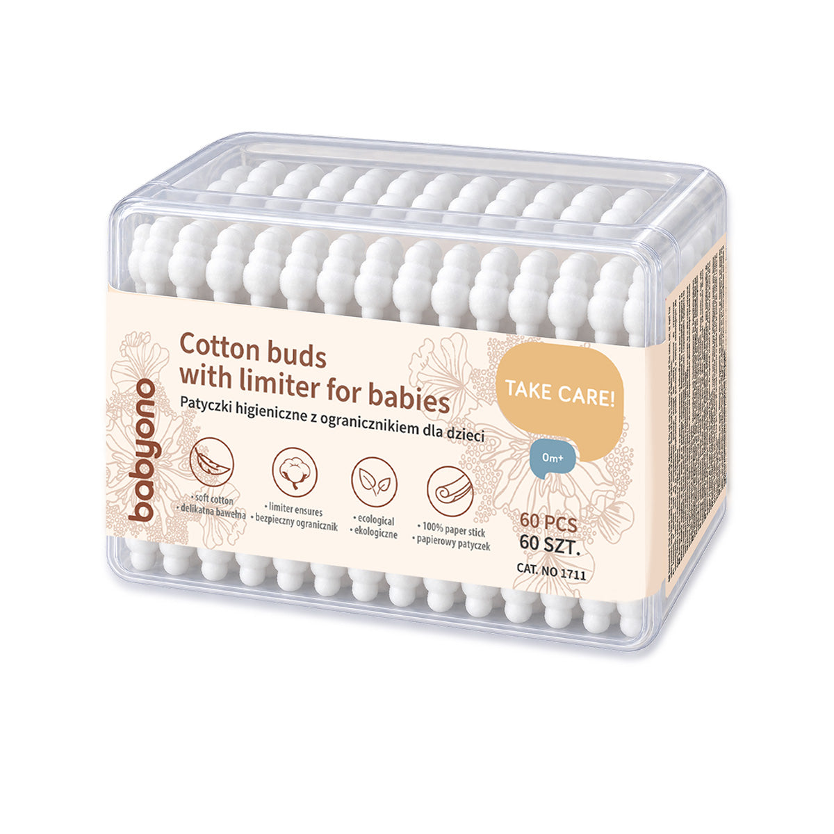 Babyono cotton buds with a limiter for children60pcs 1711