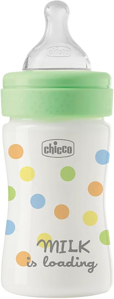Chicco Perfect Easy Slow Flowing Feeding Bottle, with Soft Silicone Physio Teat and Soft Sense finish, Anti-Anticolic, Reduces Burping and Irritability, 150ml Plastic Bottle, 0+ M