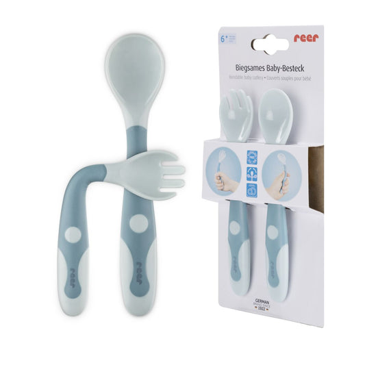 Bendable baby cutlery, blue