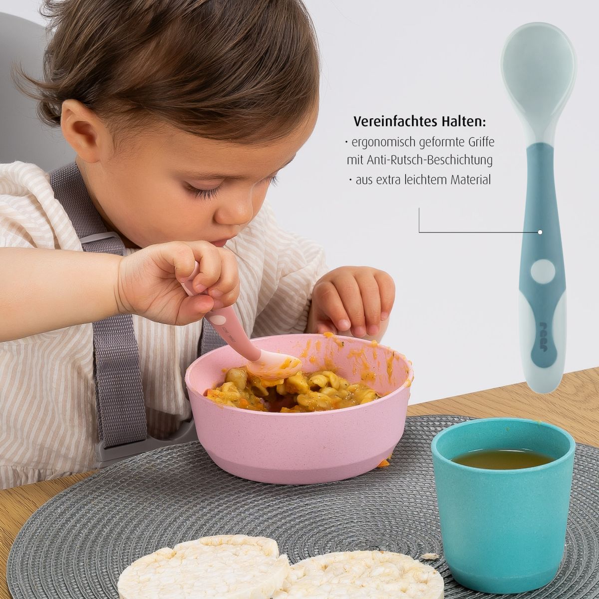 Bendable baby cutlery, blue