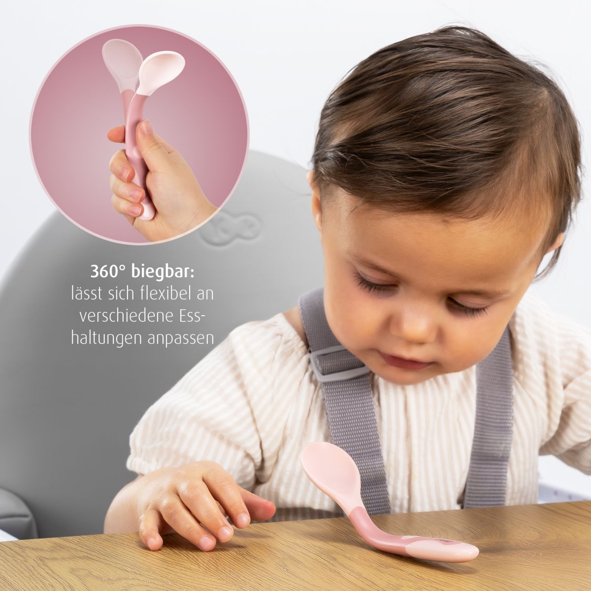 Bendable baby cutlery, pink