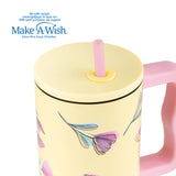 Stainless steel thermos tumbler with plastic straw "We Care", Cream Floral 900ml