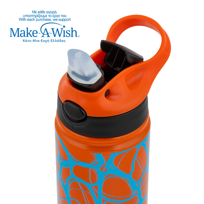 Stainless steel vacuum travel bottle with straw "We Care", Blue Print 500ml