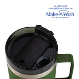 Stainless steel insulated travel mug with plastic straw "We Care", dark green 900ml
