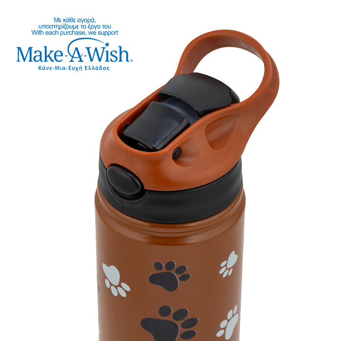 Stainless steel vacuum travel bottle with straw "We Care", Paw Prints 500ml