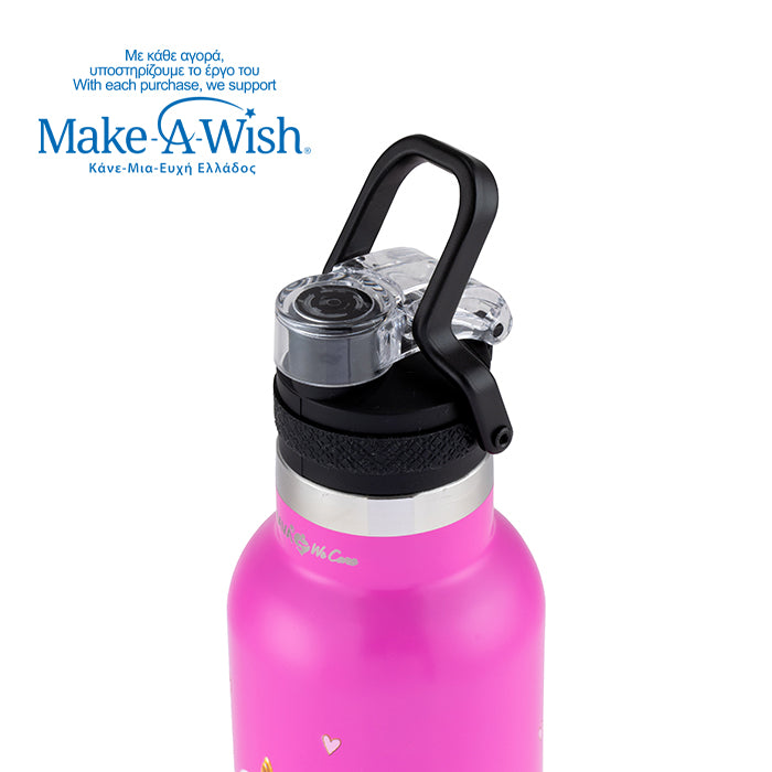 Stainless steel vacuum travel bottle with pouring lid "We Care", Pink Unicorn 500ml