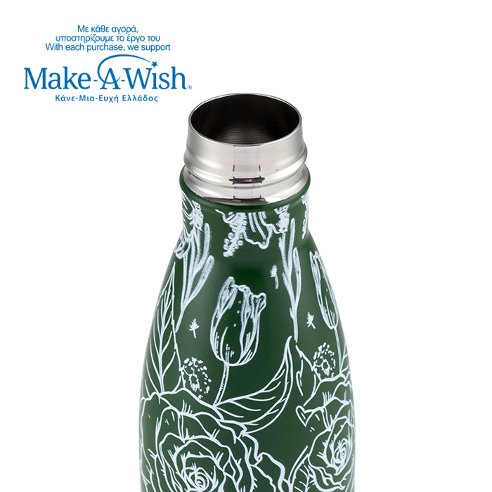 Stainless steel vacuum travel bottle bamboo "We care", Sketch Floral 500ml
