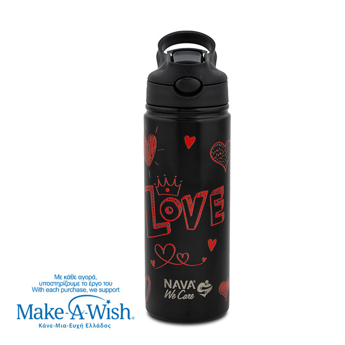 Stainless steel vacuum travel bottle with straw "We Care", Love 500ml