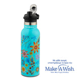 Stainless steel vacuum travel bottle with pouring lid "We Care" turquoise 500ml
