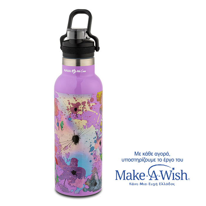 Stainless steel vacuum travel bottle with pouring lid We Care", lilac 500ml