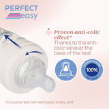Chicco Perfect Easy Slow Flowing Feeding Bottle, with Soft Silicone Physio Teat and Soft Sense finish, Anti-Anticolic, Reduces Burping and Irritability, 150ml Plastic Bottle, 0+ M