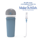 Plastic water bottle with silicone straw "We Care", blue 380ml