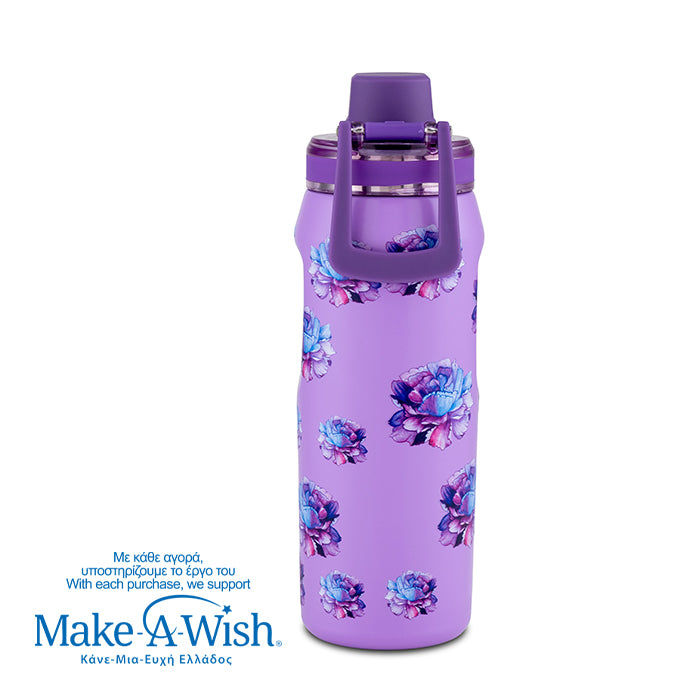 Stainless steel thermos bottle with spout "We Care", Purple Floral 500ml