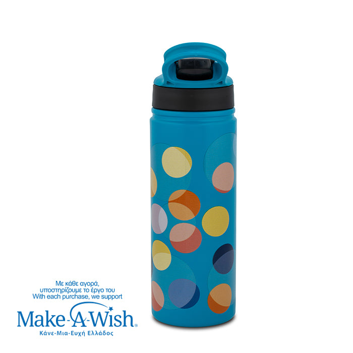 Stainless steel vacuum travel bottle with straw "We Care", Color Dots 500ml