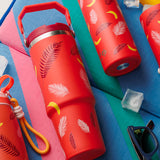 Stainless steel thermos tumbler with sip straw "We Care", Palm Banana 900ml