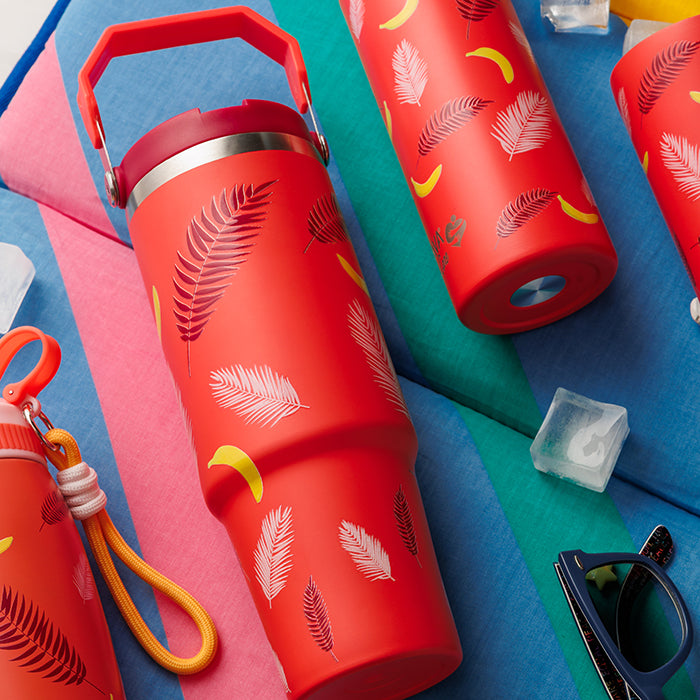 Stainless steel thermos tumbler with sip straw "We Care", Palm Banana 900ml