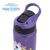 Stainless steel vacuum travel bottle with straw "We Care", Purple Unicorn 500ml