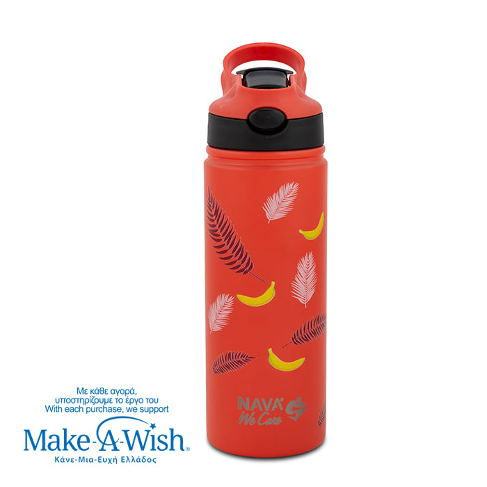 Stainless steel vacuum travel bottle with straw "We Care", Palm Banana 500ml
