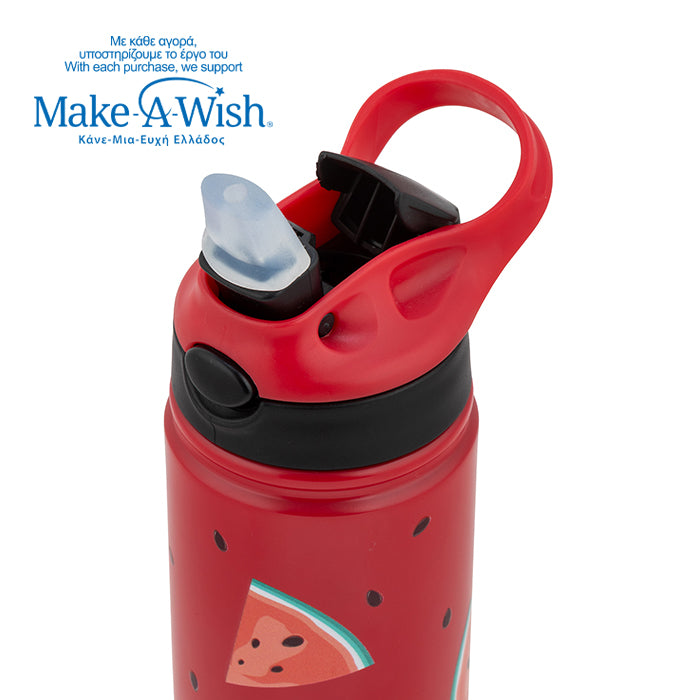 Stainless steel vacuum travel bottle with straw "We Care", Watermelon 500ml