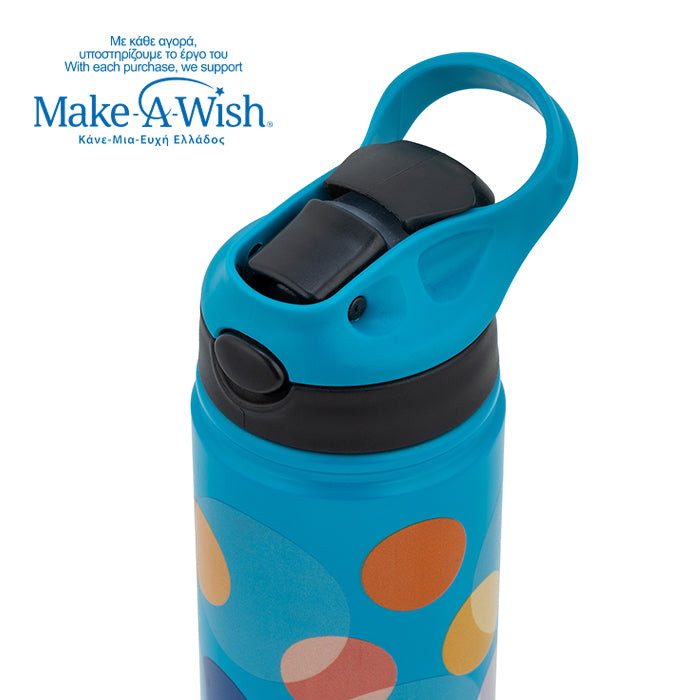 Stainless steel vacuum travel bottle with straw "We Care", Color Dots 500ml