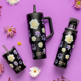 Stainless steel thermos bottle with spout "We Care", Black Floral 500ml