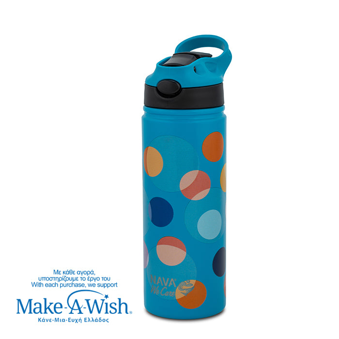 Stainless steel vacuum travel bottle with straw "We Care", Color Dots 500ml