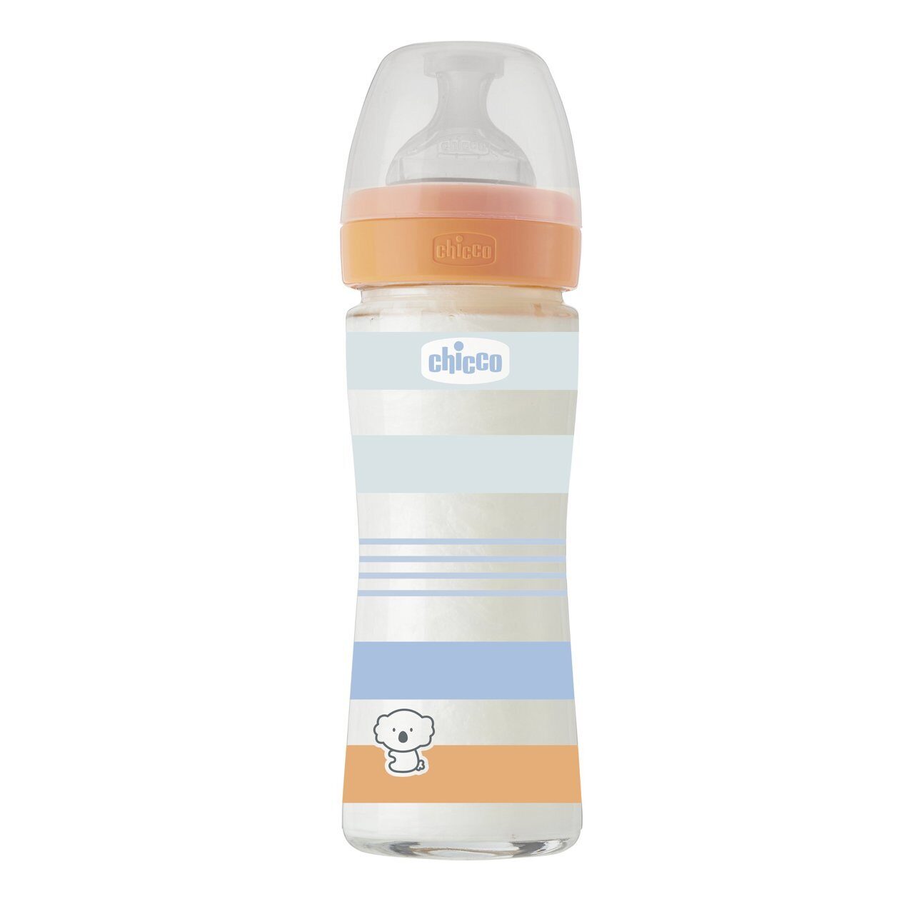 Chicco Well-Being Glass Feeding Bottle 240ml Slow Flow 0m+ Silicone, Blue