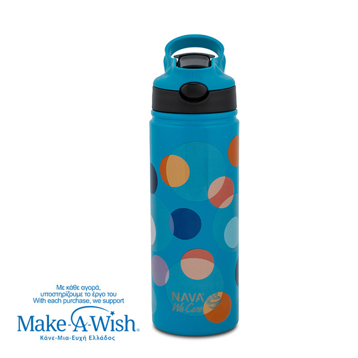 Stainless steel vacuum travel bottle with straw "We Care", Color Dots 500ml