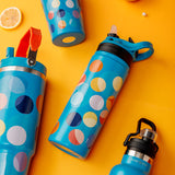 Stainless steel vacuum travel bottle with straw "We Care", Color Dots 500ml