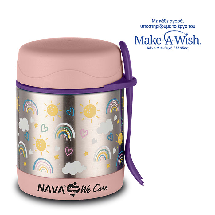 Round stainless steel insulated lunch box "We Care", pink 350ml