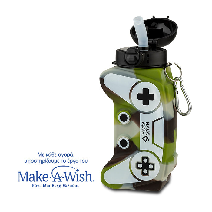 Silicon water bottle "We Care", army game joystick 600ml