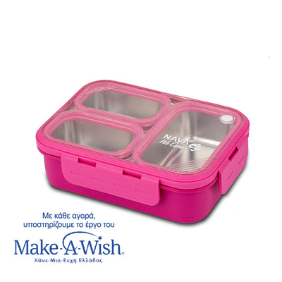 Rectangular stainless steel food container Bento "We Care", magenta 800ml