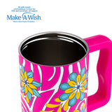 Stainless steel thermos tumbler with plastic straw "We Care", Magenta Floral 900ml