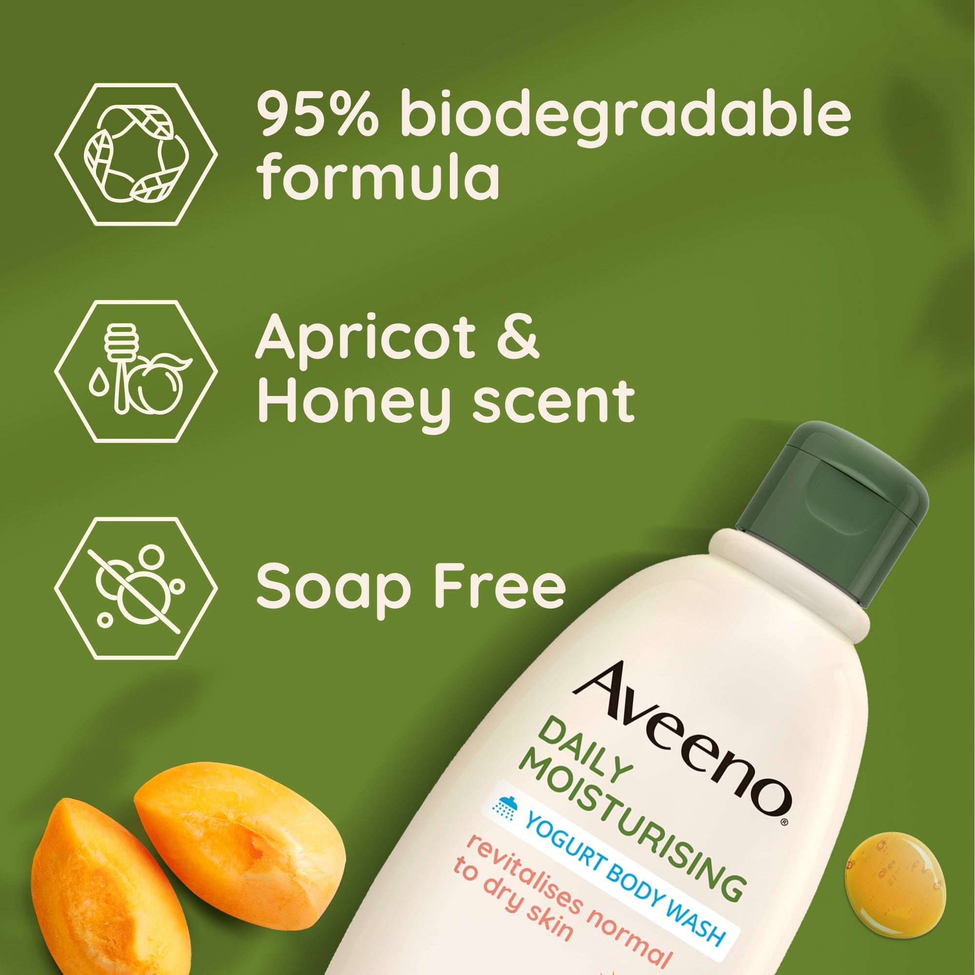 AVEENO® DAILY MOISTURISING YOGURT BODY WASH, APRICOT & HONEY SCENT