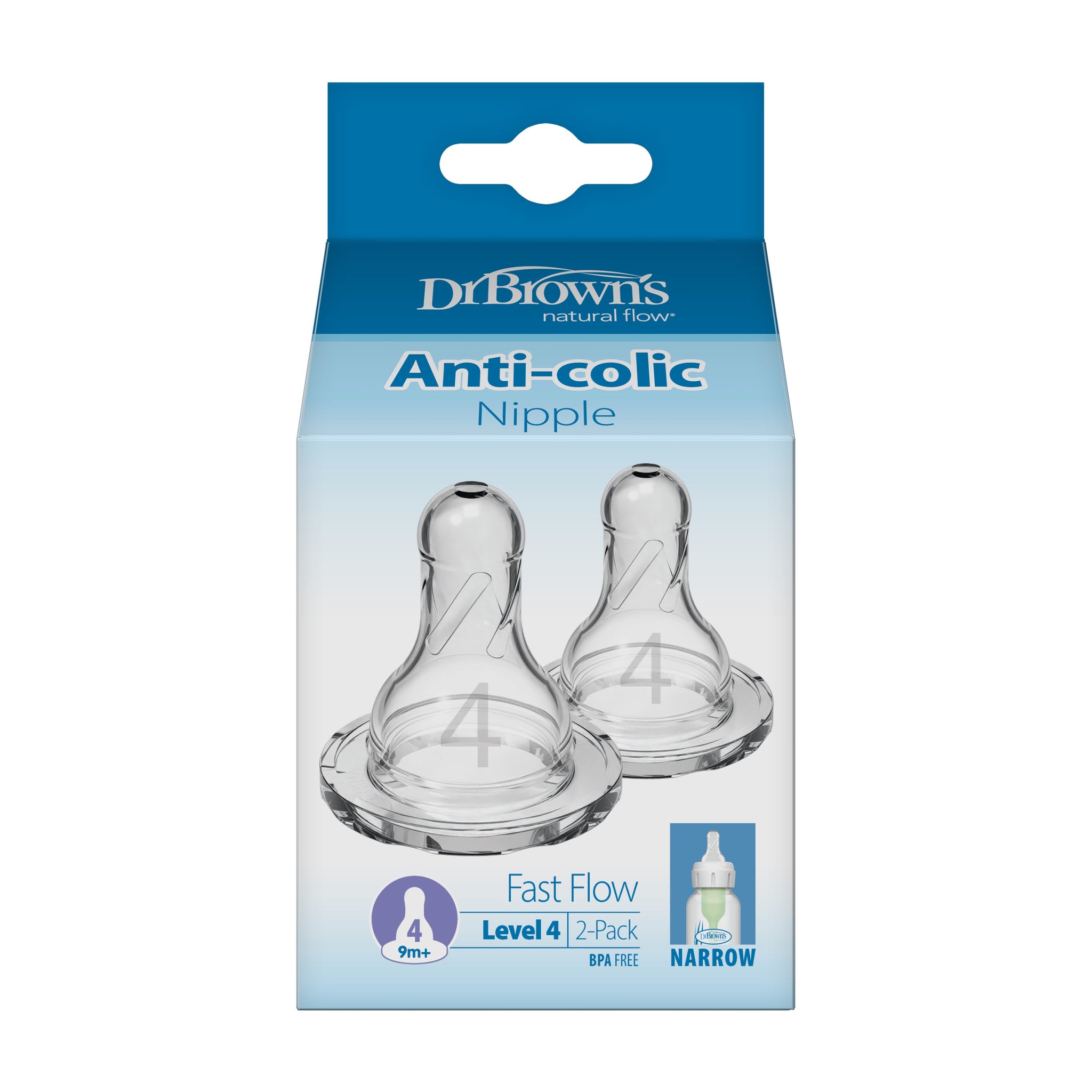 Dr. Brown's Natural Flow Narrow Baby Bottle Silicone Nipple, 2-Pack