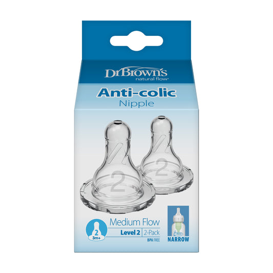 Dr. Brown's Natural Flow Narrow Baby Bottle Silicone Nipple, 2-Pack