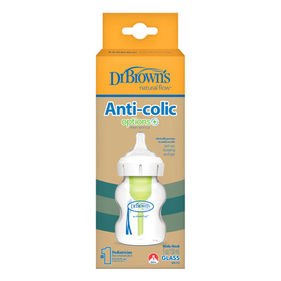 Dr. Brown's – Biberon Qelqi Anti-Kolikë Options+ me Qafë të Gjerë 0m+