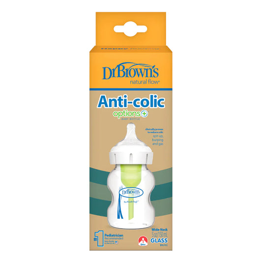 Dr. Brown’s – Biberon Qelqi Anti-Kolikë Options+ me Qafë të Gjerë 0m+