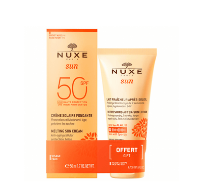 Nuxe Sun - Duo крем за сончање со висока заштита SPF50 (50мл) + лосион за после сончање (50мл) 