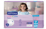 Septona Calm & Care Pants diaper package with soft ultra dry features, night use tested, size 7, 28 count