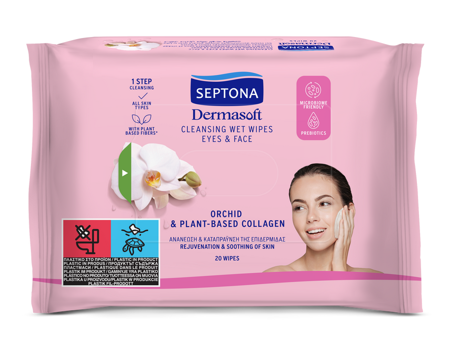 Cleansing wet wipes eyes & face with orchid & plant-based collagen