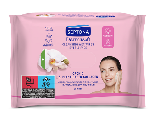 Cleansing wet wipes eyes & face with orchid & plant-based collagen