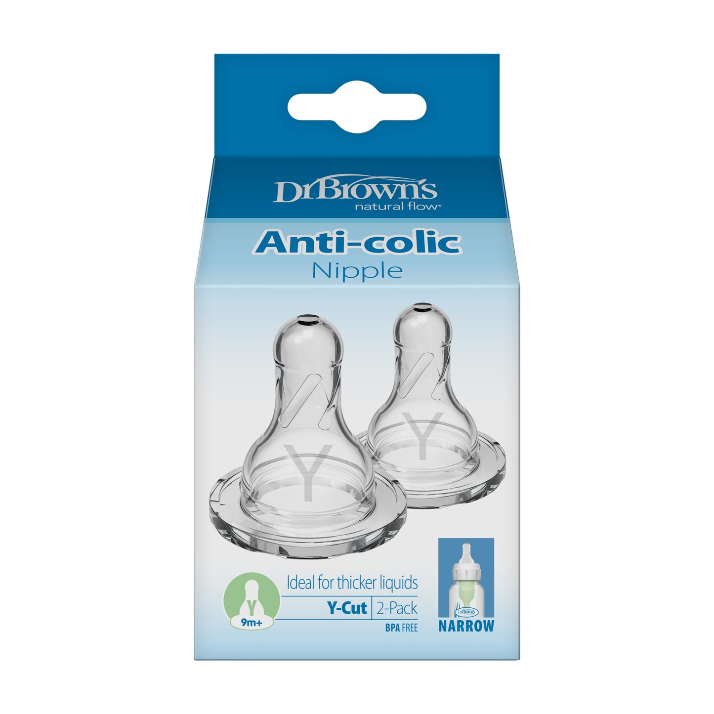 Dr. Brown's Natural Flow Narrow Baby Bottle Silicone Nipple, 2-Pack
