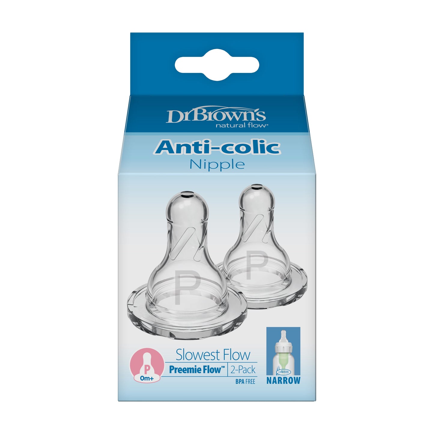 Dr. Brown's Natural Flow Narrow Baby Bottle Silicone Nipple, 2-Pack